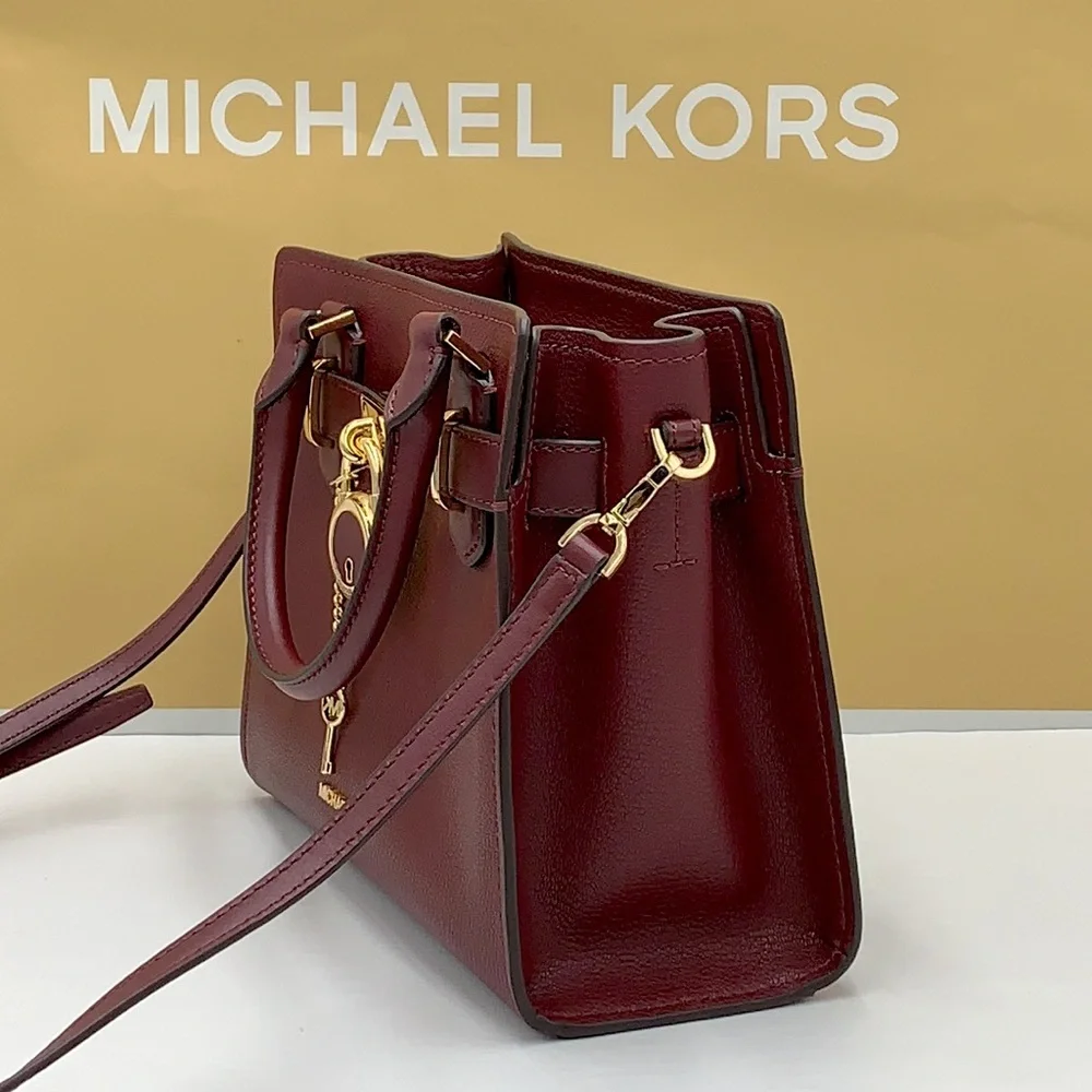 Michael Kors Hamilton Small Satchel Shoulder Crossbody Bag Dark Cherry color - Picture 4 of 15